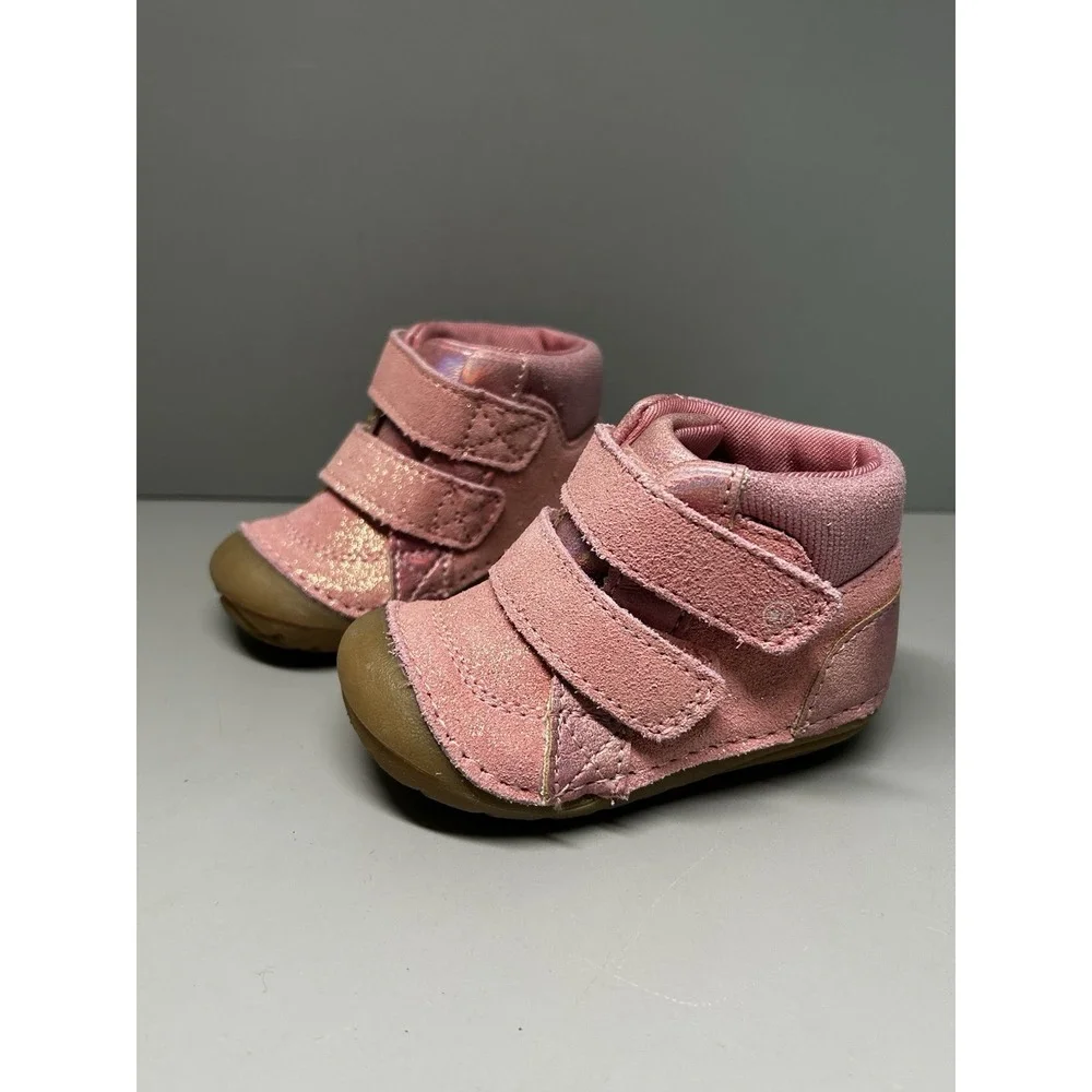 Stride Rite Girl Shoes Pink Ankle Boots Soft Motion Sparkle Pink Baby Sz 3mo